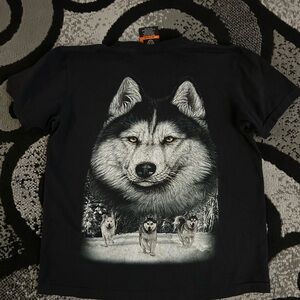 Black T-Shirt with Wolf Graphic